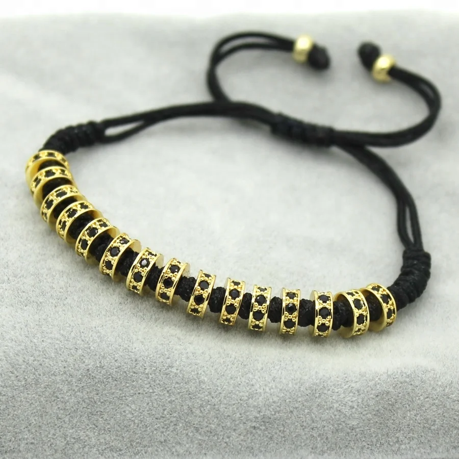 New Brand Fashion Women Macrame Bracelets Rose Gold Micro Pave Black CZ Stoppers Beads Bracelet Jewelry Factory Price Wholesale
