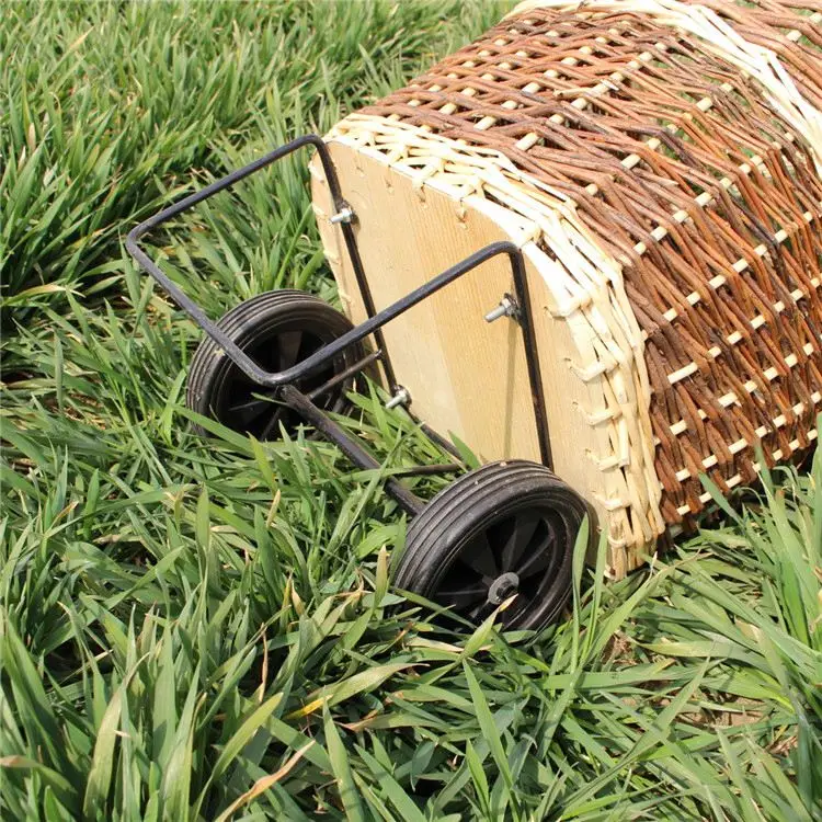 Round Willow Art Woven Fireplace Wood Basket With Wheel Trolley