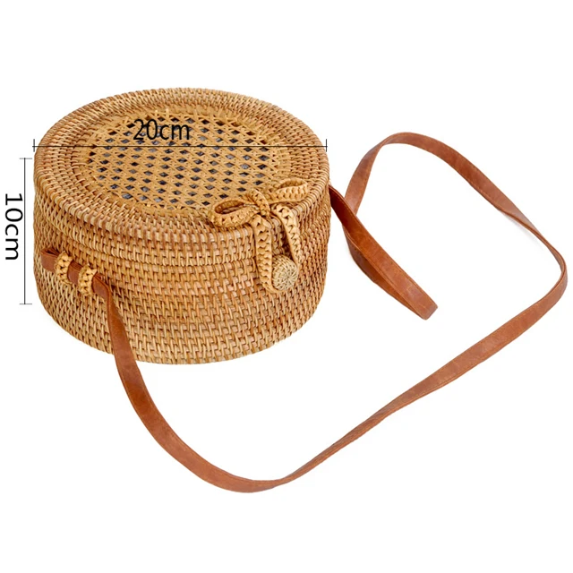 Ecofriendly Hot Summer Handmade Beach Bag  Women Fashion Bali Bohemian Beach  Circle Handbag Woven  Round Mini Rattan Straw Bag