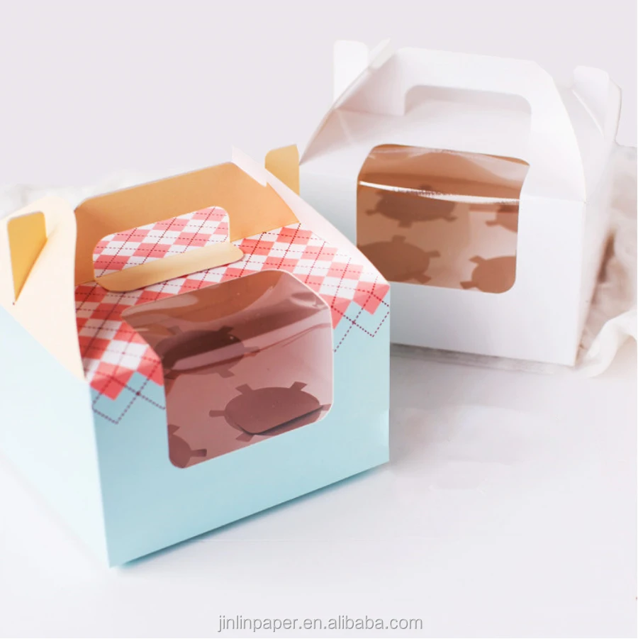 Биоразлагаемая бумажная коробка для маффинов с ручкой и разделителем для 4 тортов