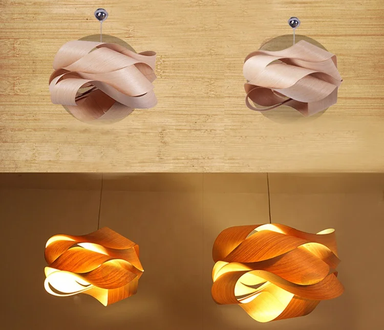 2019 DIY wood skin hanging fluorescent light fixtures indoor single led veneer kitchen pendant lighting