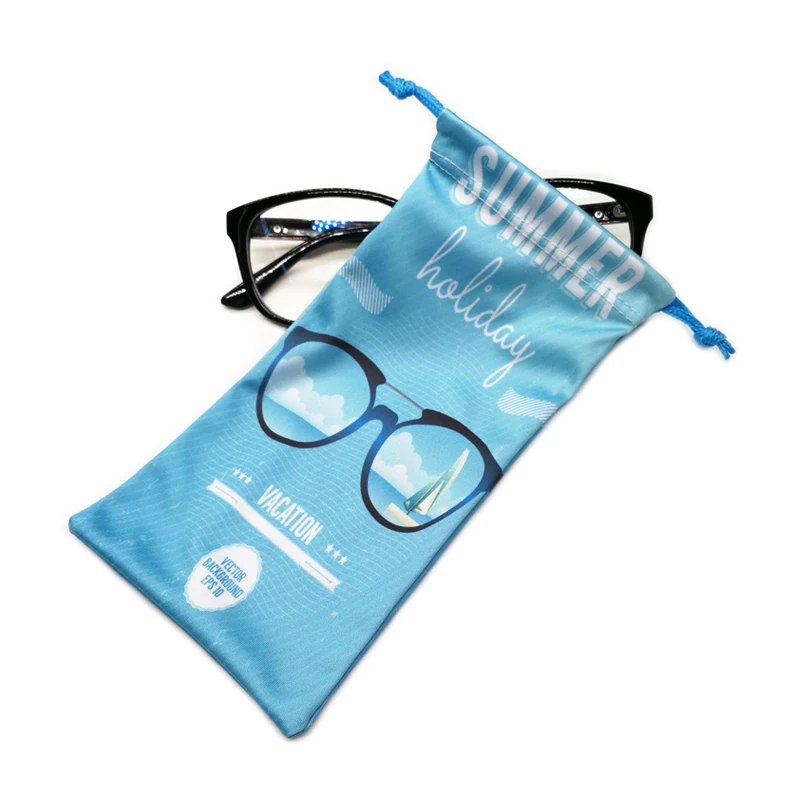 Custom Printed Microfiber Drawstring Packing Pouch Bag for Eyewear Eyeglasses Glasses Sunglasses