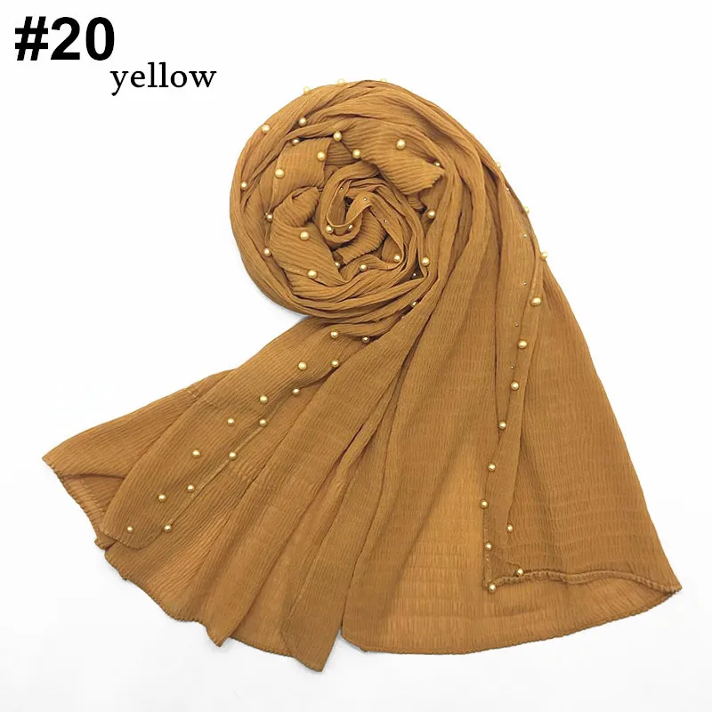 Wholesale crinkle chiffon hijab with pearls pleated chiffon scarf