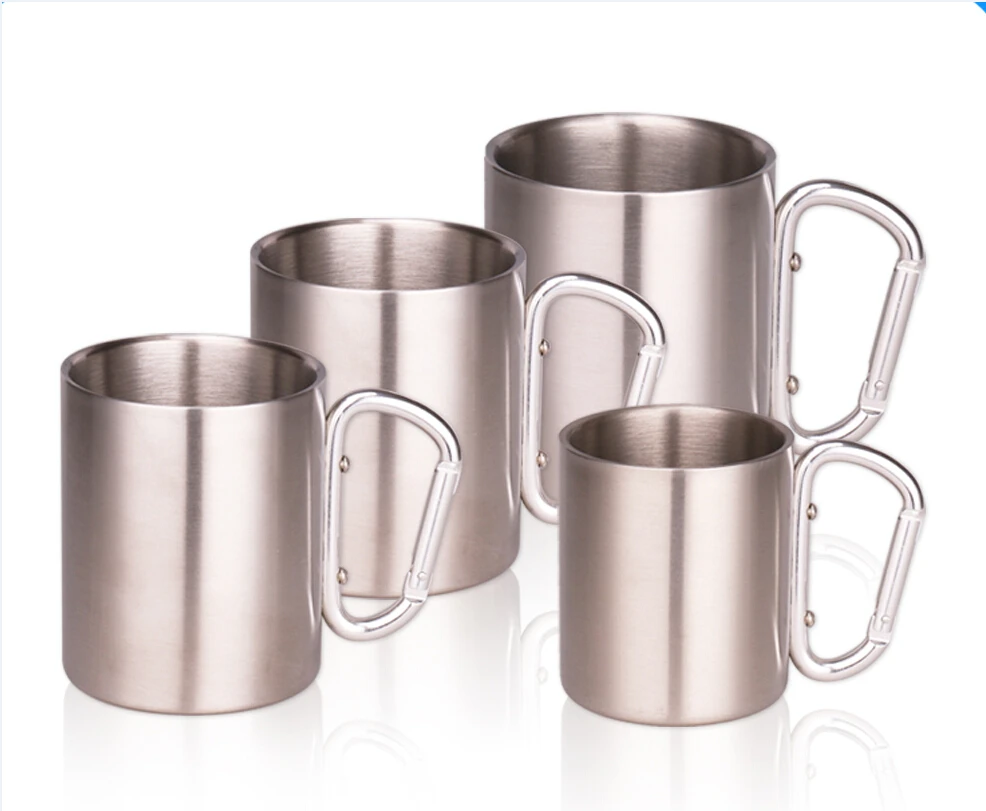 350ml Stainless Steel Travel Coffee Mug Camping Cup with carabiner hook Custom stainless steel carabiner Mug