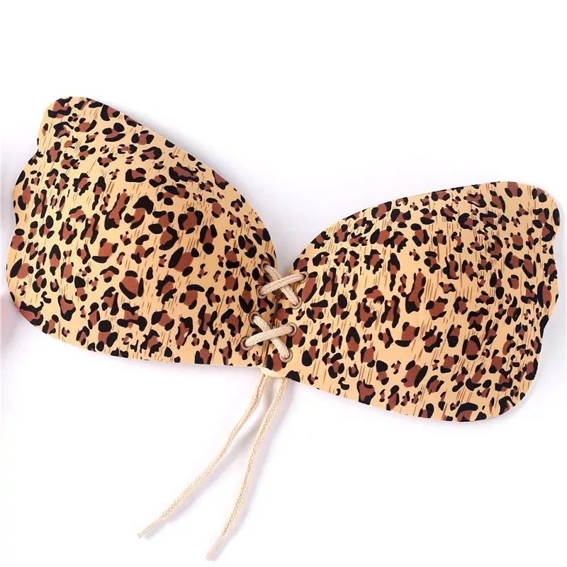 Hot Latest Fashion Strapless Body Shaper Backless Gathering Traceless Sexy Leopard Print Push Up Bra with Bandage