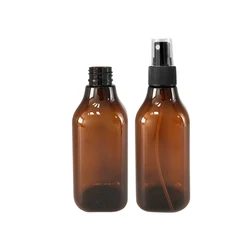 Hot Sale 200Ml Amber Pet Plastic Square Cosmetic Spray Pump Bottle With Plastic Spray