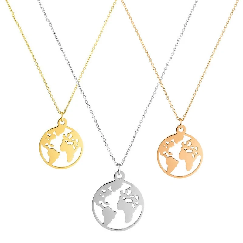 YK 316L Stainless Steel Hot Jewelry Charms Wholesale Products New Trending World Map Necklace Pendant