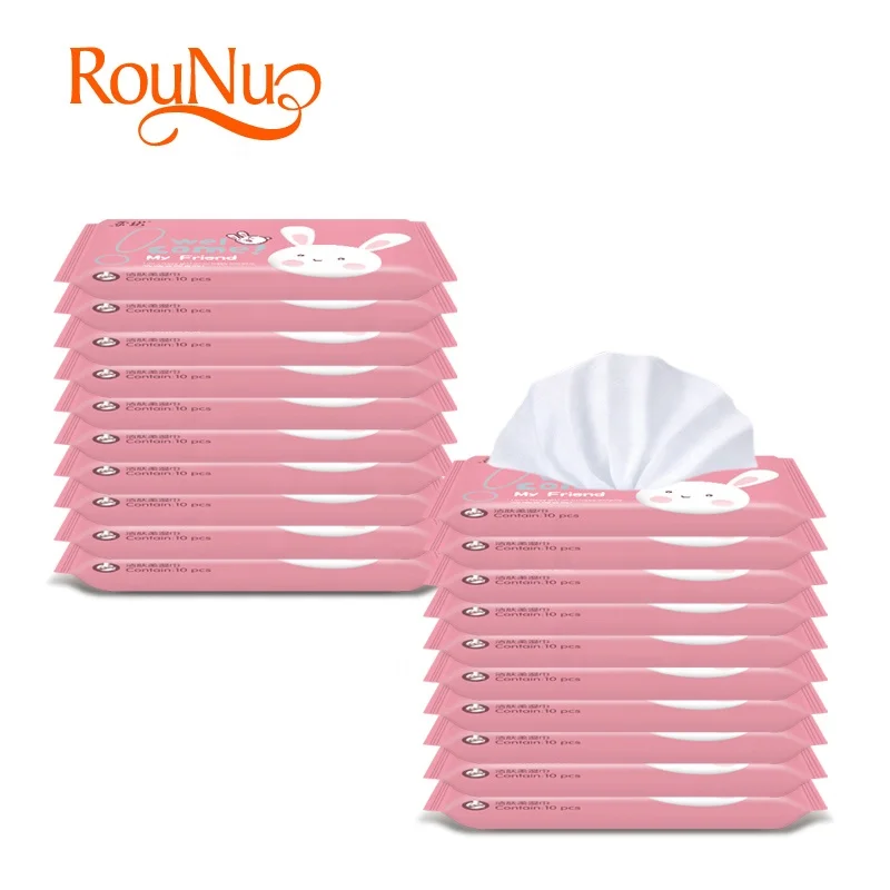 Rounuo Small Pack Wet Wipes with 10 pieces for Baby Care
