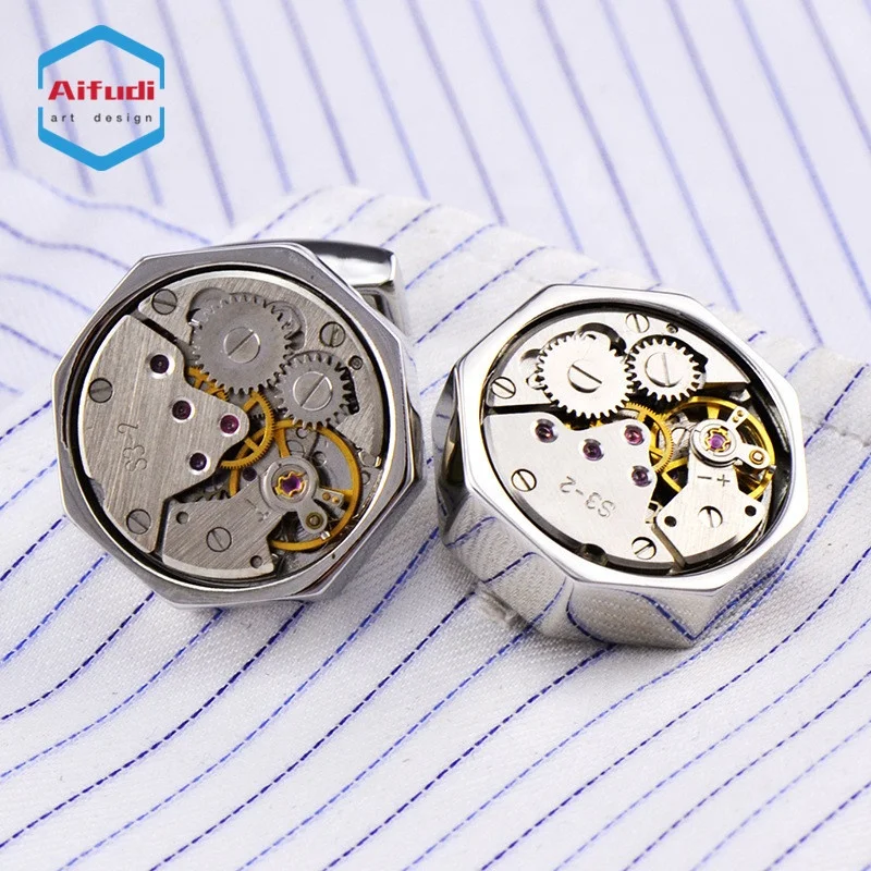 
high quality custom logo engraved blanks watch movement cufflink 