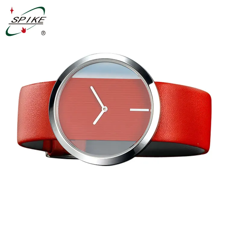 Leather Band Quartz Lady Watch Transparent case leather watch one piece watch band