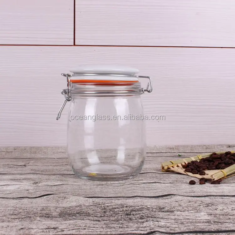 Colorful Creamic Lid Glass sealed pots hermetic glass storage jar