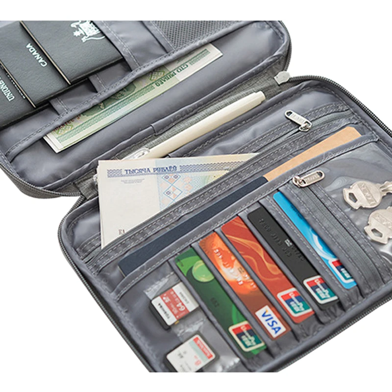 Customized Canvas Travel Smart RFID Passport Credit Card Holder Wallet