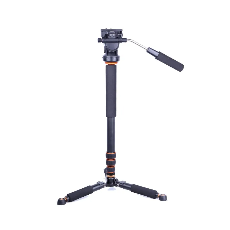 Q228C Free ship carbon fiber dslr digital video camera monopod with tripod base 63 inch monopod handle fluid panhead