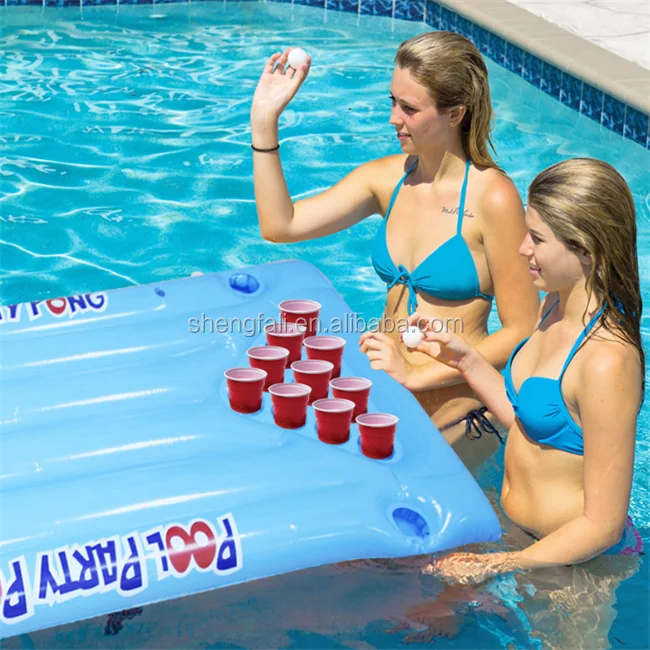 
durable inflatable beer pong air mattress plastic inflatable pong island float folding inflatable beer pong raft with cooler 