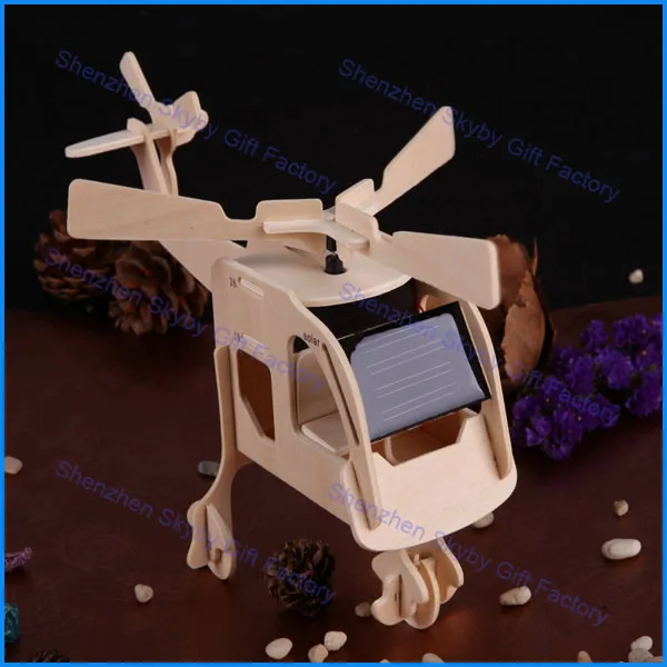 
New Design High quality Kids Gift Puzzle Wooden Solar Power Toy Helicopter 