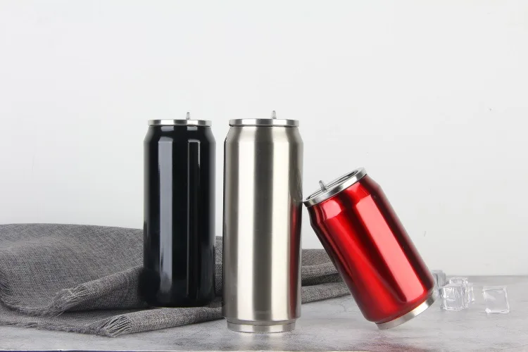 
Metal thermos mug 350ml Vacuum Insulated Cola Cup Sublimation tumbler cola can shape mug With Straw 