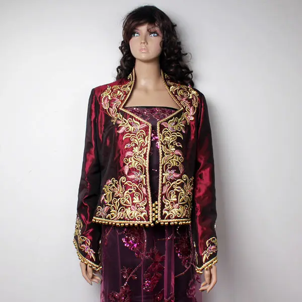 fashion red embroidery beaded fabric Moroccan abaya/Algeria/Tunisia design islamic wedding dress (MWCF-001)