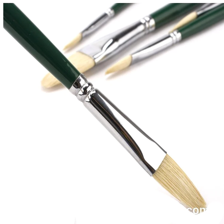 New Product 6pcs Wood Handle Filbert Bristle Art Paint Brushes Hog Hair Oil Painting Brushes Paint Pen