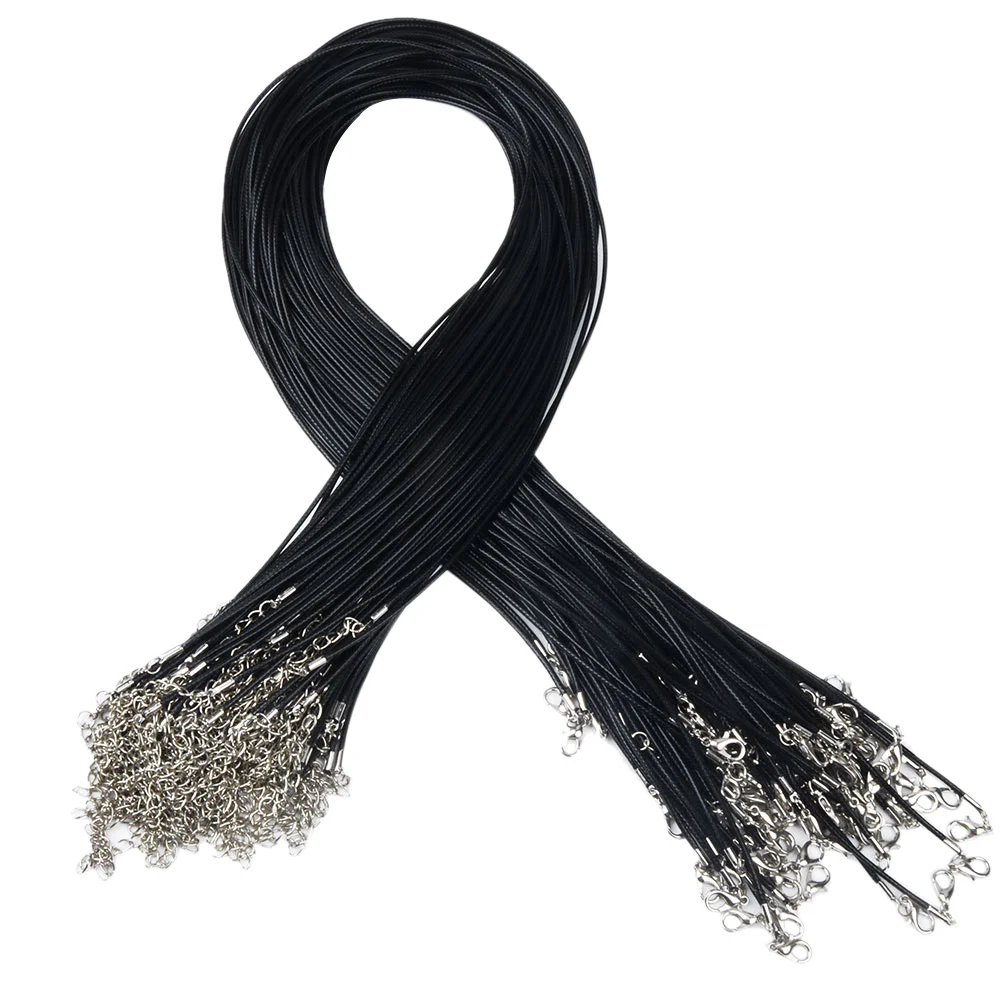 1.5mm 55+5cm  Lobster Clasp Wax Cord Black Leather Rope Jewelry DIY Chain