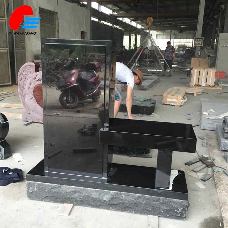 Black Granite Notch Shape Bench Headstone