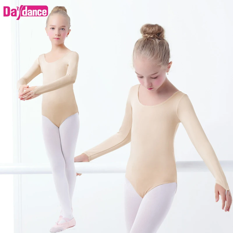 Girls Kids Nude Long Sleeve Ballet Leotards Underwear