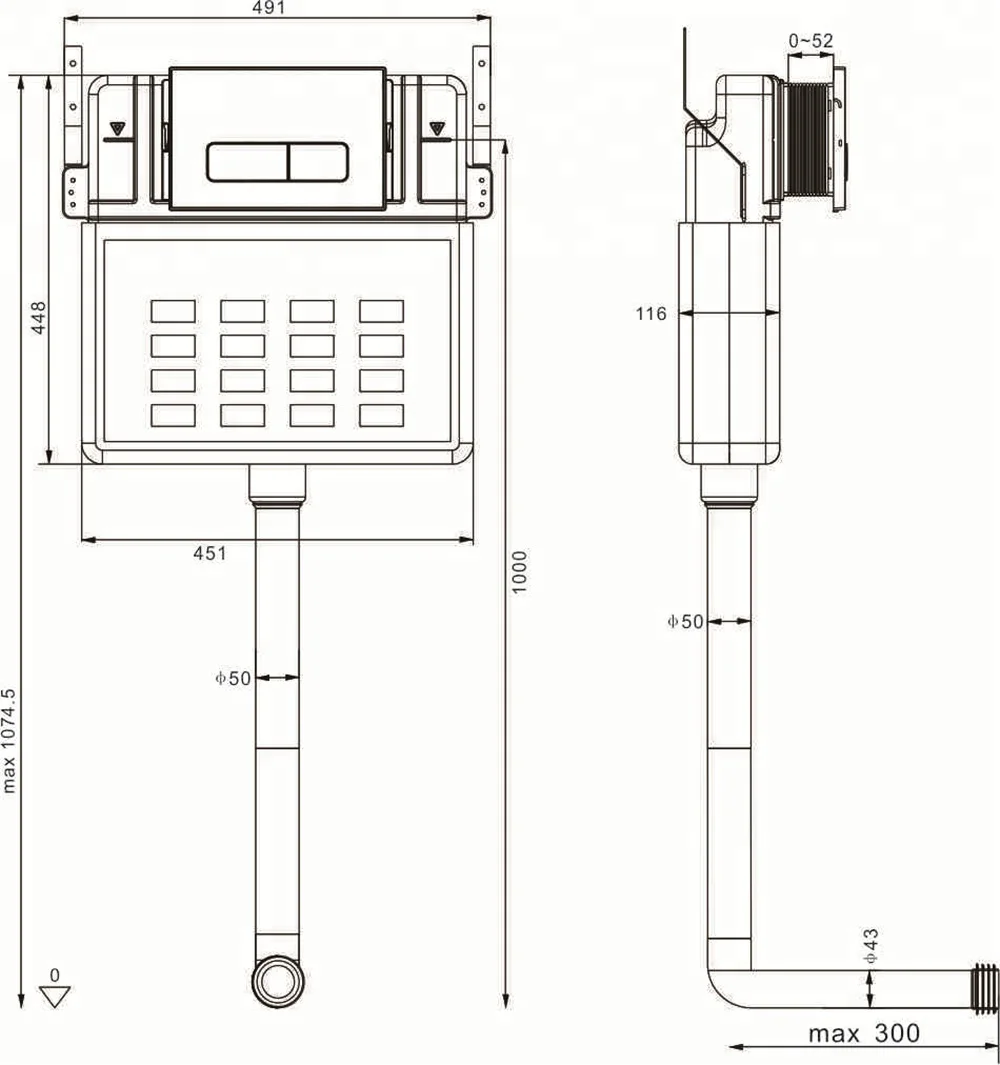 double flush 9 litre concealed toilet cistern for squatting toilet