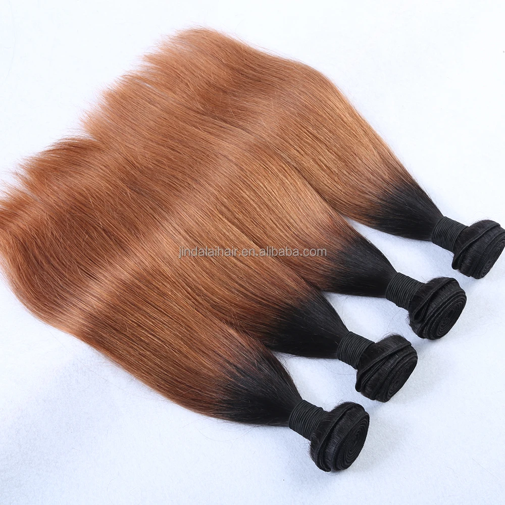 Silky Straight Two Tone Ombre Color Light Brown Remy Human Hair Weaves Wefts