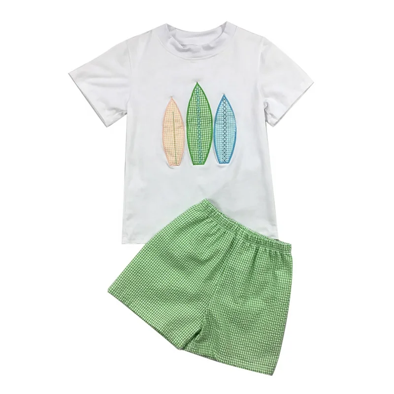 
Casual holiday beach wear children summer boutique clothes family clothing sets crab applique baby boy clothes sets 