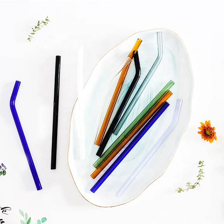 Многоразовые боросиликатные прямые и изогнутые стеклянные соломинки с логотипом на заказ