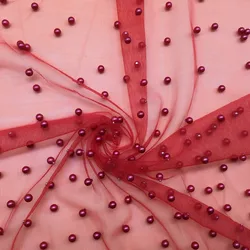 Elegant african french pearls sequin beaded lace fabric, purple pearl-studded embroidery fabric