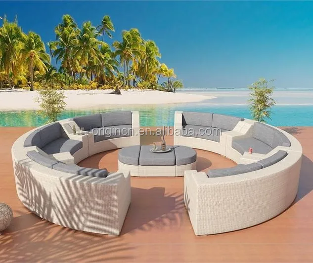 Modern Design 12 Seater Sectional White Outdoor Garden Furniture Large Leisure Ways Rattan Big Round Sofas