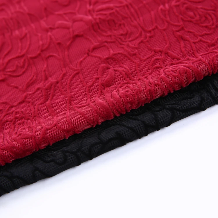 
High quality custom red floral design polyester african flock fabric for garments 