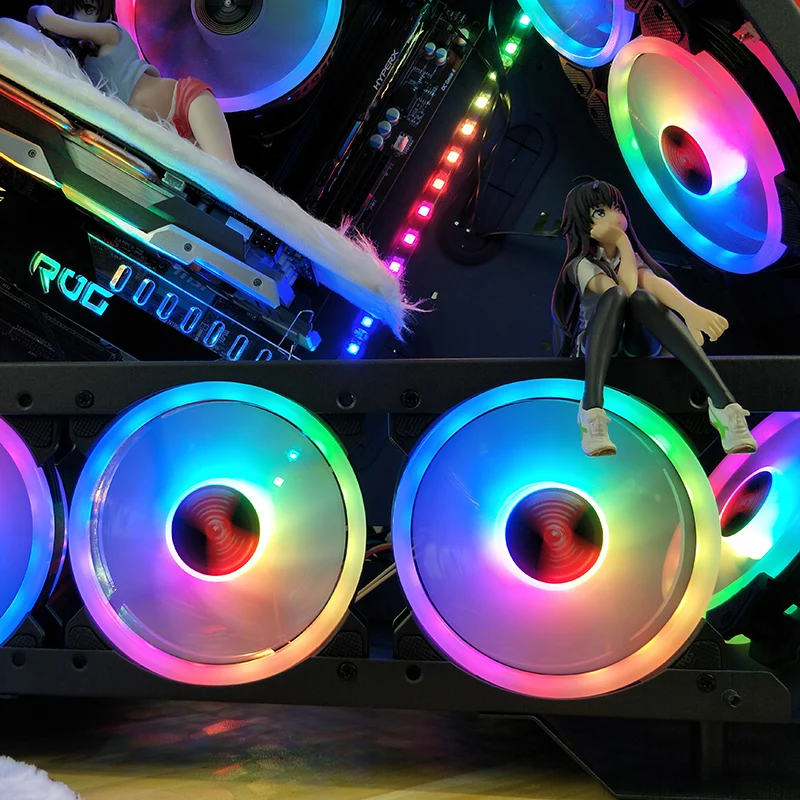 Coolmoon Sunshine 2 Factory Price PC RGB fan cooler Controller RF remote control Double aperture computer case 120mm rgb fan