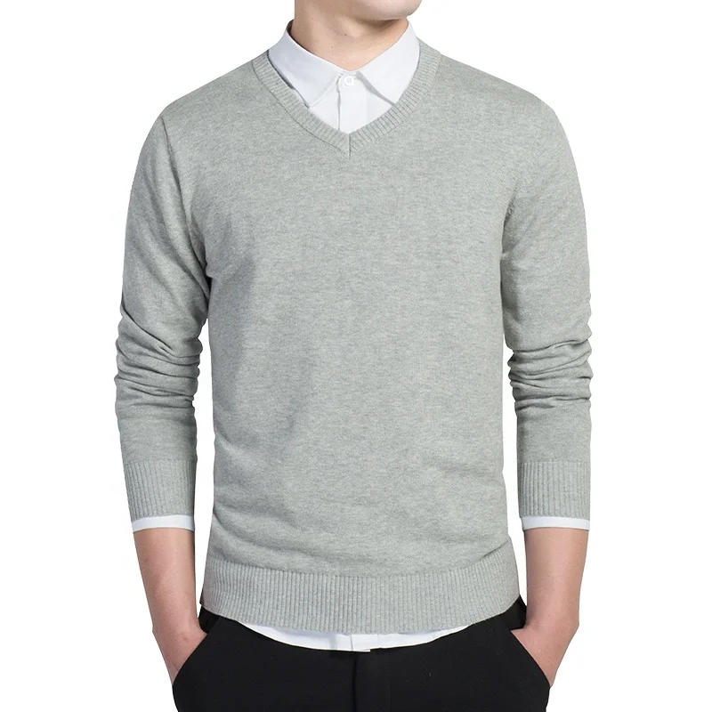 Spring Autumn Thin Formal Knitted Basic V Neck Sweater Men