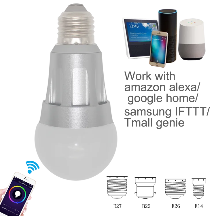 
Wifi Remote Control Alexa 2.4G Dimmable 7W RGB Color light Change Smart wifi Bulb 