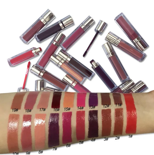 OEM Factory price 20Colors cream lip gloss organic square lip tint Liquid Lipstick gold top container private label