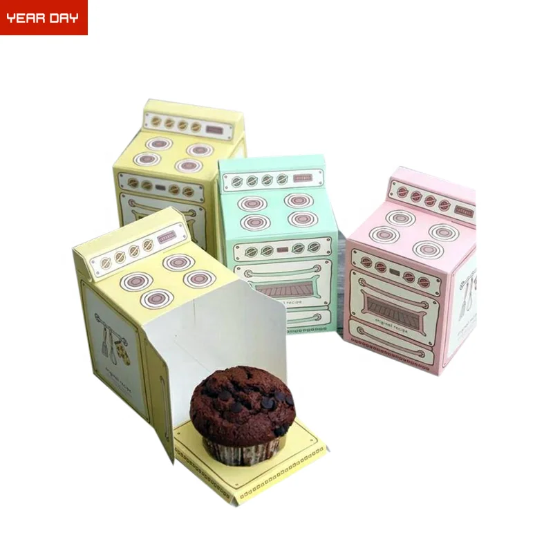 Pink Mint Oven Cupcake Boxes Retro Vintage Pastel Stove Cupcake Packaging Box