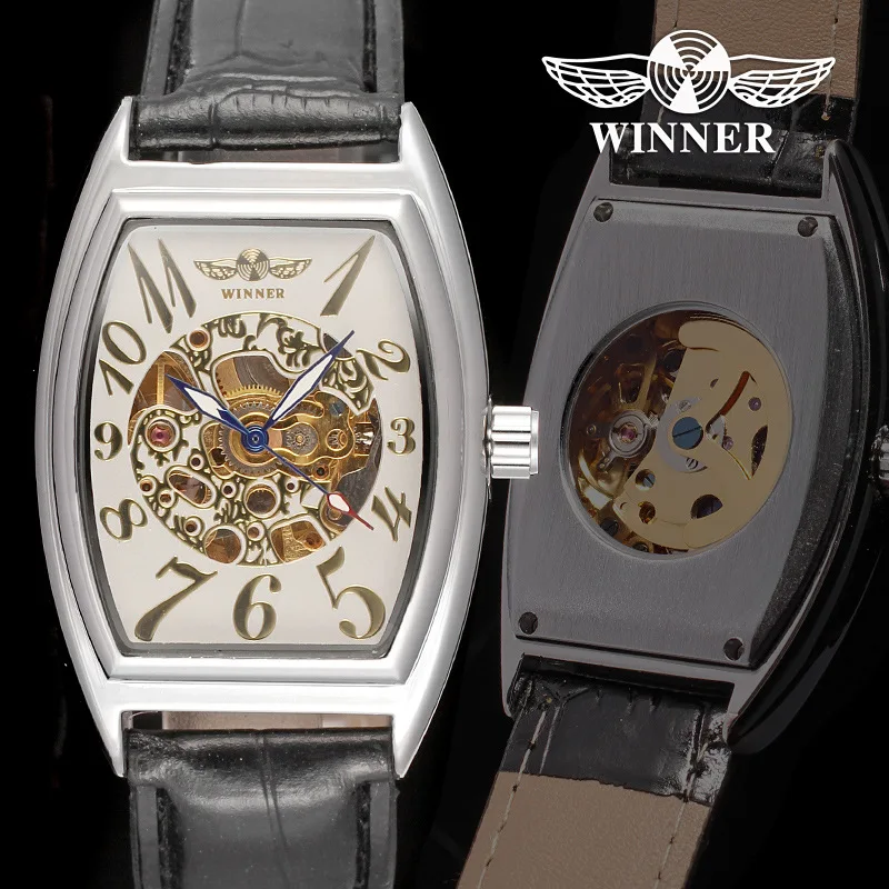 Winner automatic Women Watches Fashion Square Shape Automatic Mechanical Analog Display Leather Vintage Ladies Vintage Watch