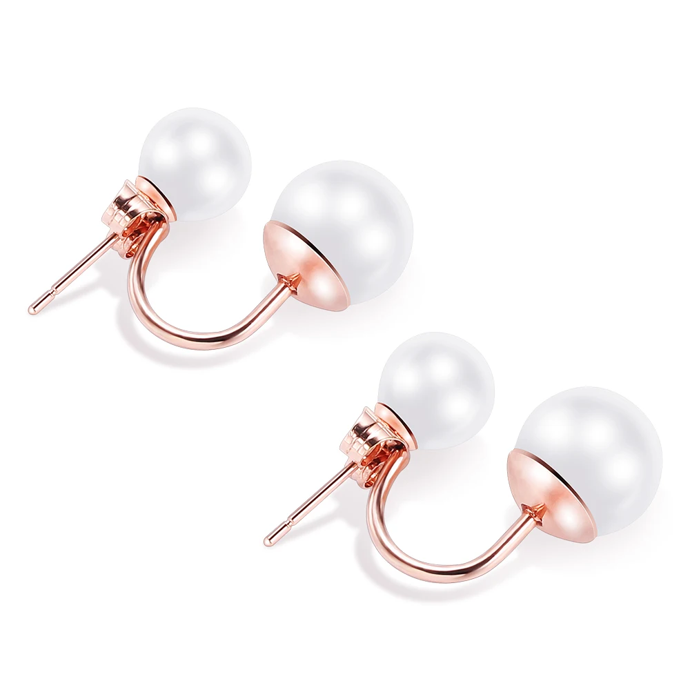 Wholesale Lots For sale Cheap Bulk Jewelry 3 Color Stainless Steel White Pearl Double Sided Earrings