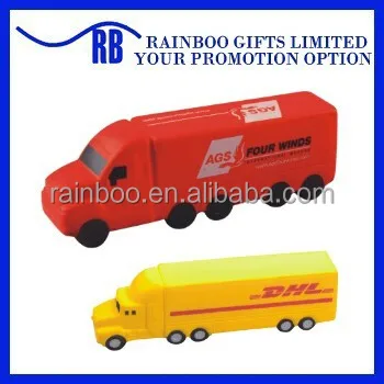 Eco-friendly logo printed cheap truck shape pu stress toy for promotion