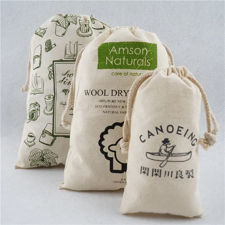 Wholesale Custom logo printed small 100% cotton muslin drawstring gift bag, soft cotton pouch printing logo