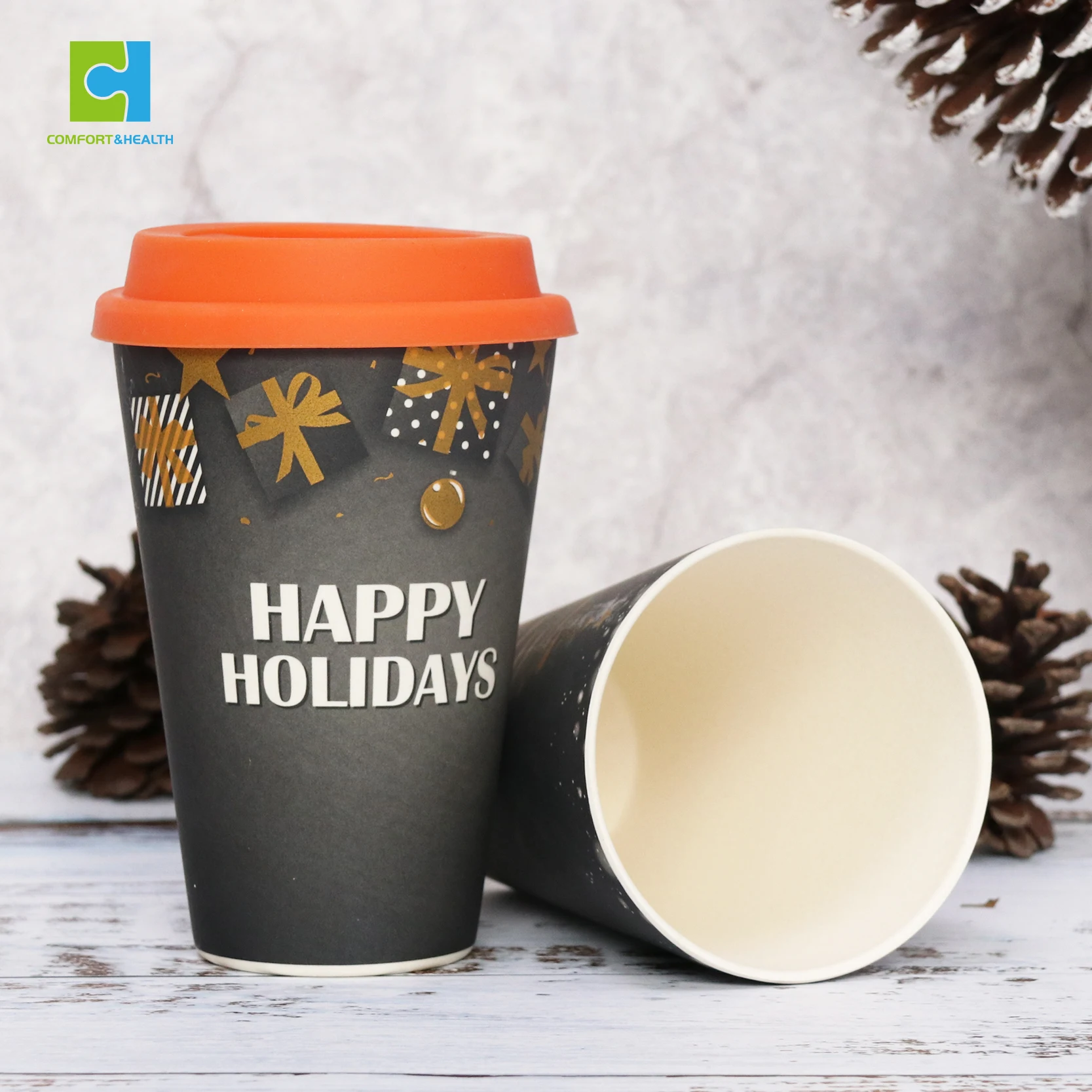 12oz Eco-Friendly Reusable Organic Bamboo Fibre Travelling Coffee Cup
