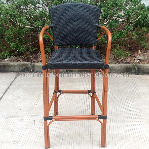 All-weather Patio Rattan Bar Chair in Black Color