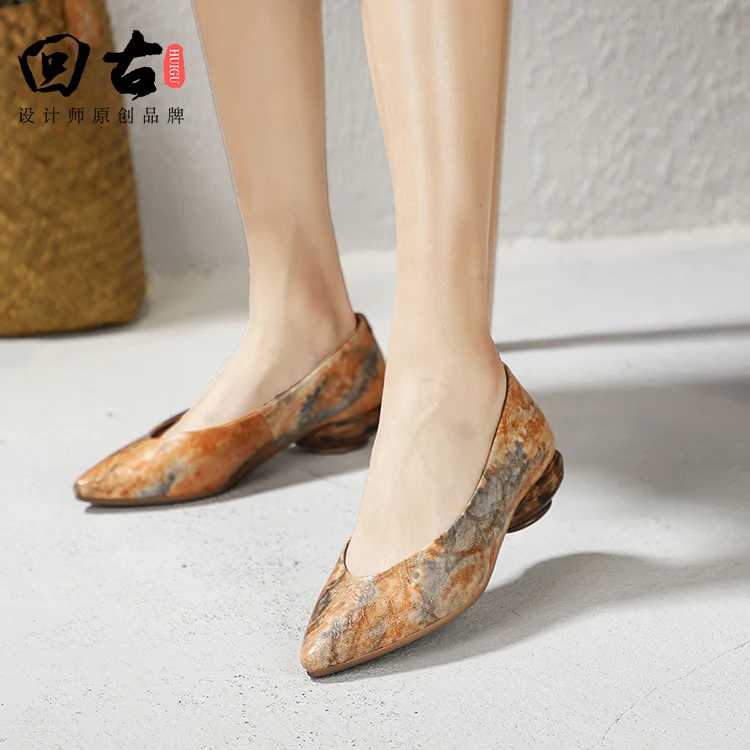 
Women Fancy Mixcolor Pump Shoe Genuine Leather Casual Lady High Heel Shoe 