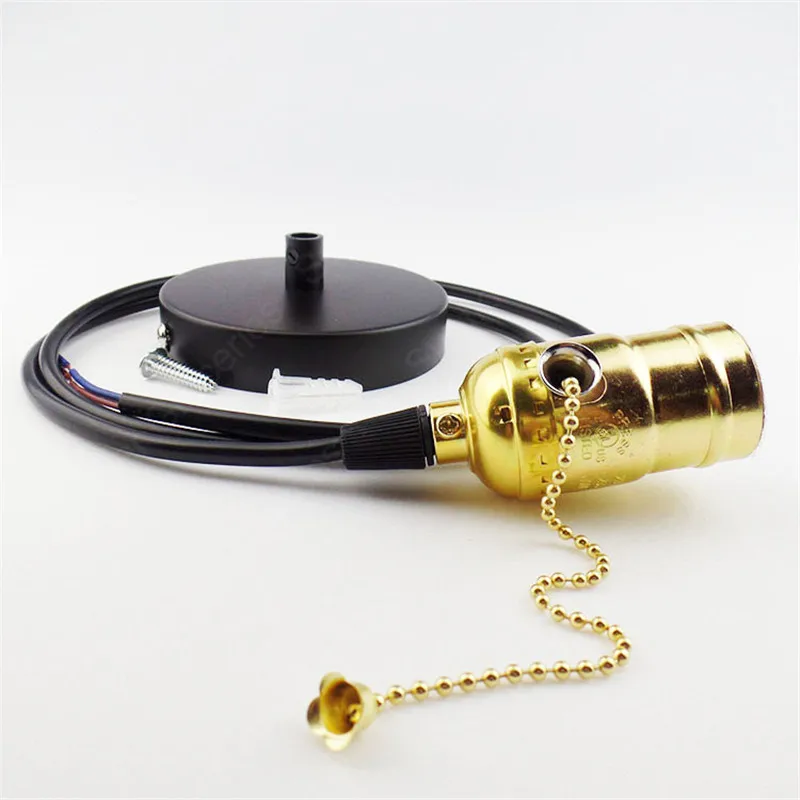 Vintage Antique Industrial Brass Finish Lamp Holder Fabric Cord Ceiling Rose industrial black pendant lamp hanging lights