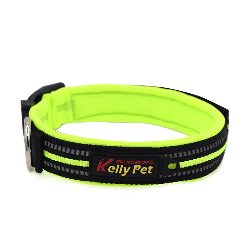 High quality nylon webbing magic tape dog collars dog collar padded double reflective dog collar
