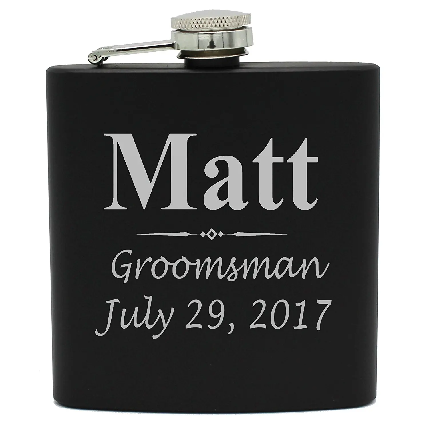 6 унций матовый черный под заказ гравировка нержавеющая сталь фляга подарок набор с 4 шт. стекла