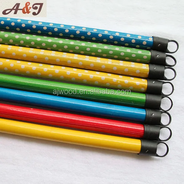 Varied colors PVC coating wood sticks broom with stand thread