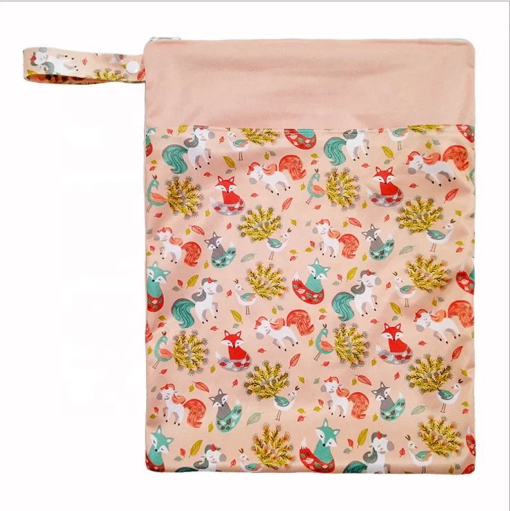 Waterproof Baby Wet Dry Cloth Diaper Bags With Two Zipped Pockets