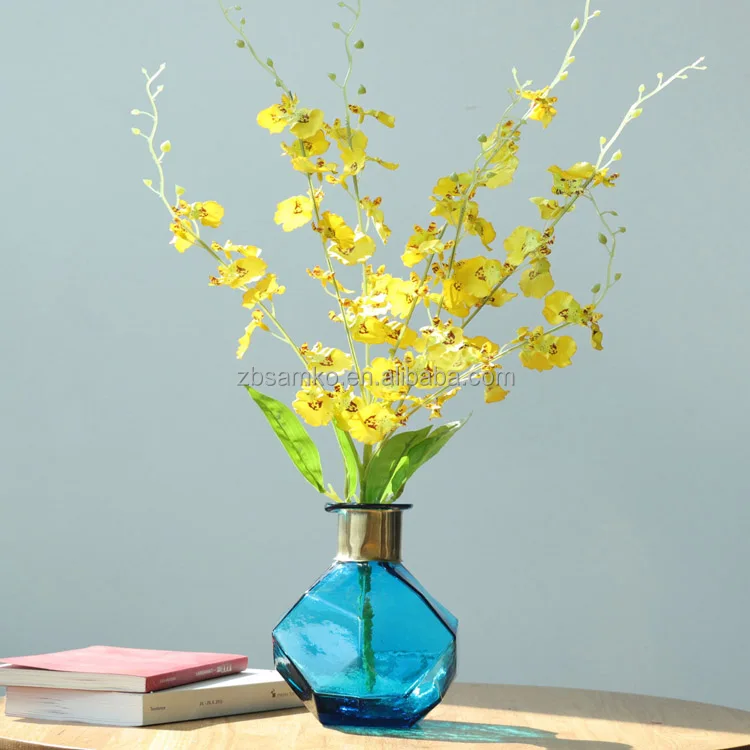 Hand Blown Colored Flower Glass Vase For Home Decoration
